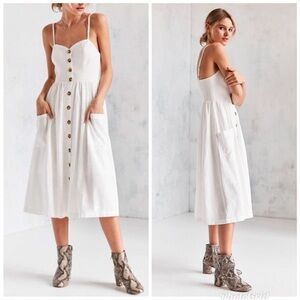 Cooperative Ivory Button-Front Spaghetti Strap Midi Dress